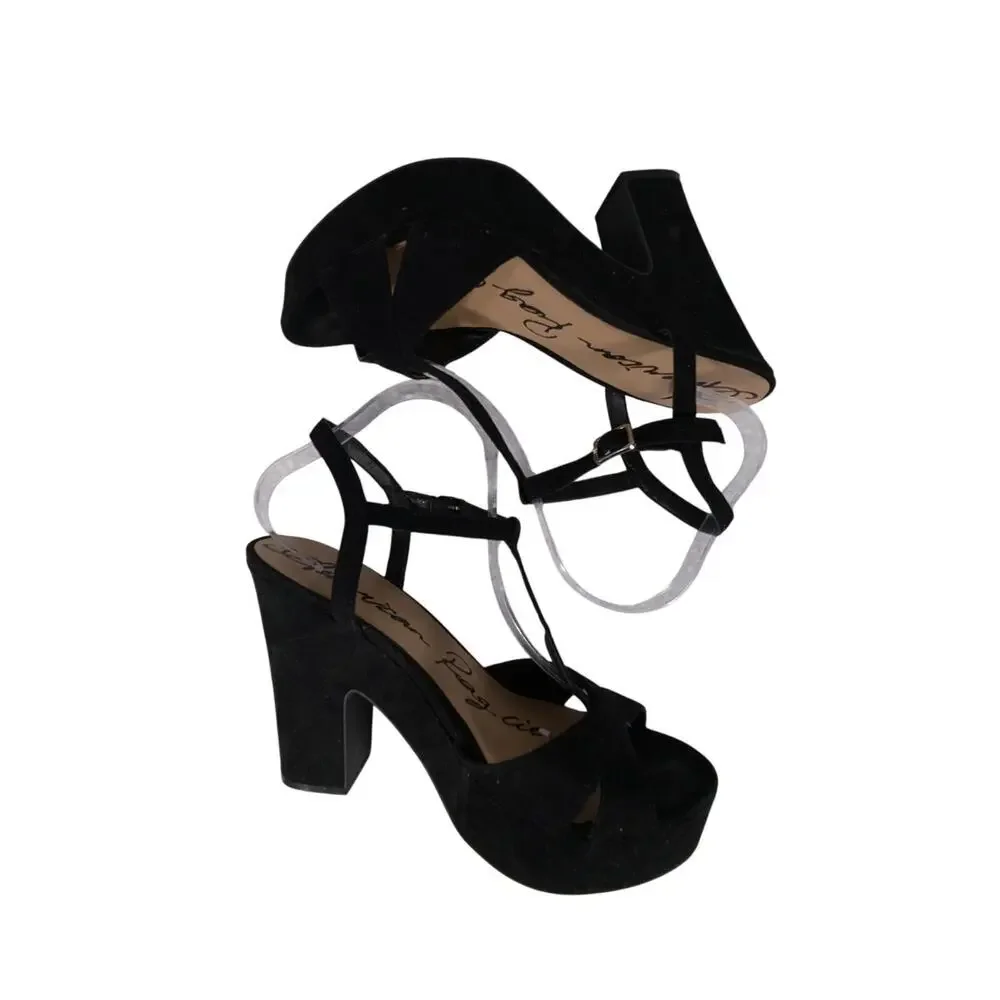 NWOT-1 SHOW! AMERICAN RAG! BLACK SUEDE MICROFIBER SUPER CHUNKY HEELS! SZ 10M